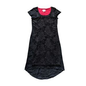 VTG AGB Byer Dress 10P Black-Red Rhinestone Floral Asymmetric Hem WhimsigothGoth